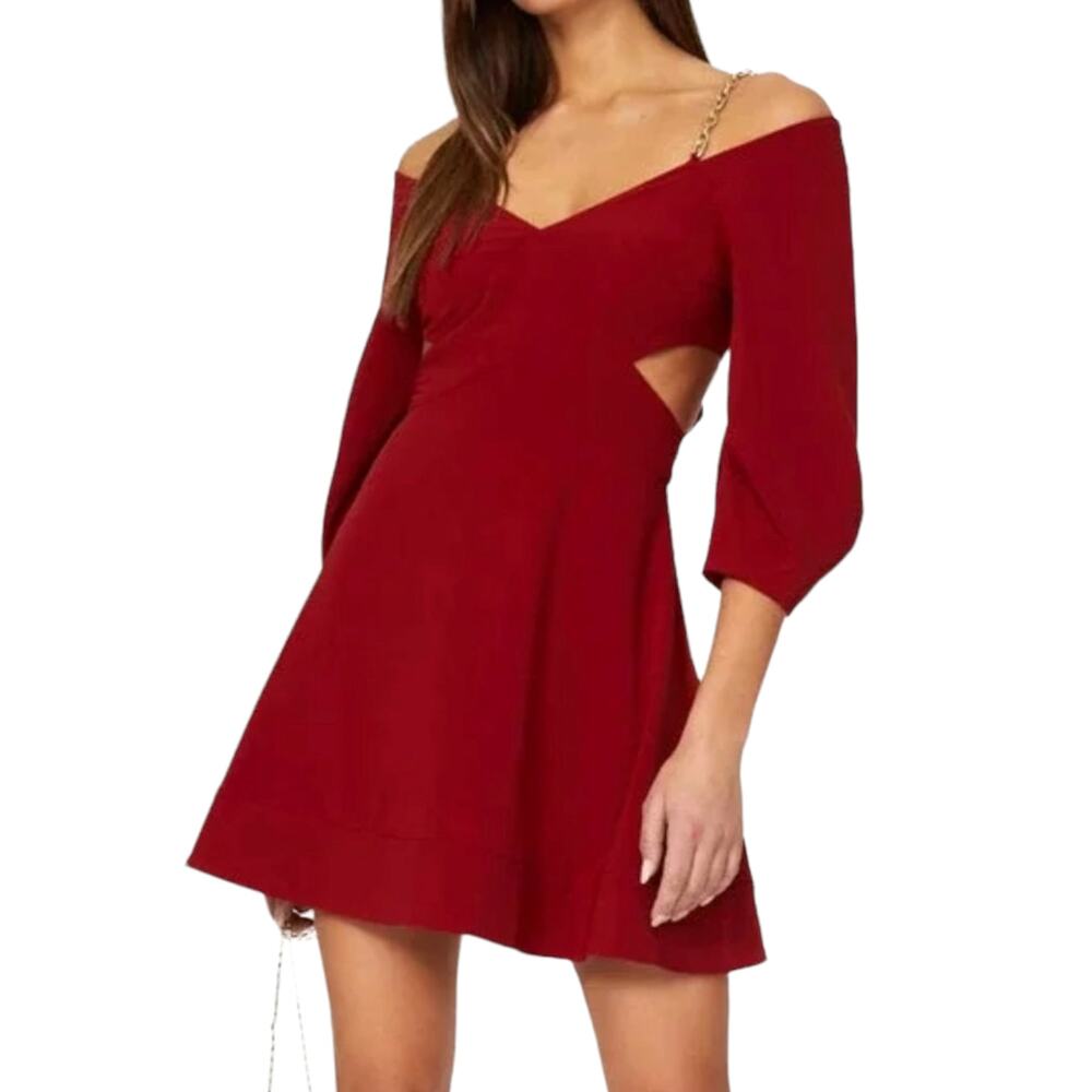 JONATHAN SIMKHAI Lyla Chain Mini Dress Side Cutouts in Red - Size 12 EUC